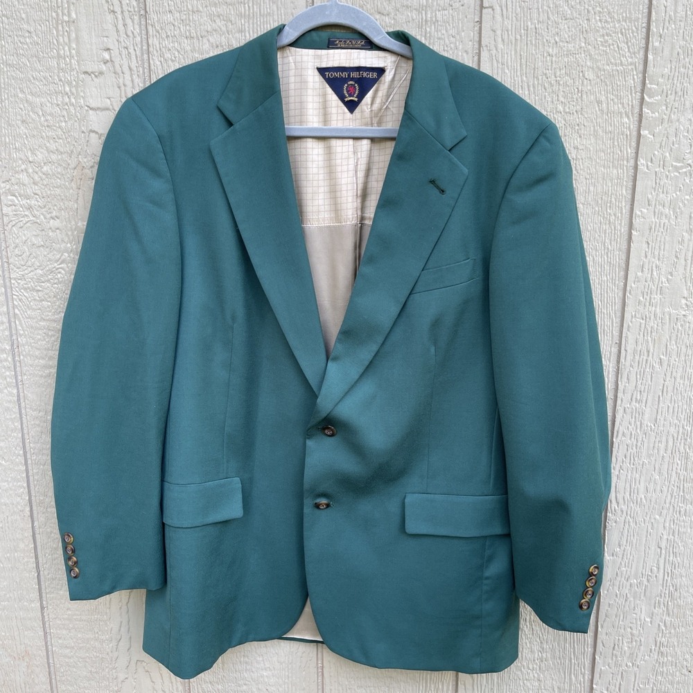 Vintage Tommy Hilfiger 44R Green Wool Sport Coat Blazer Made USA Dillard's